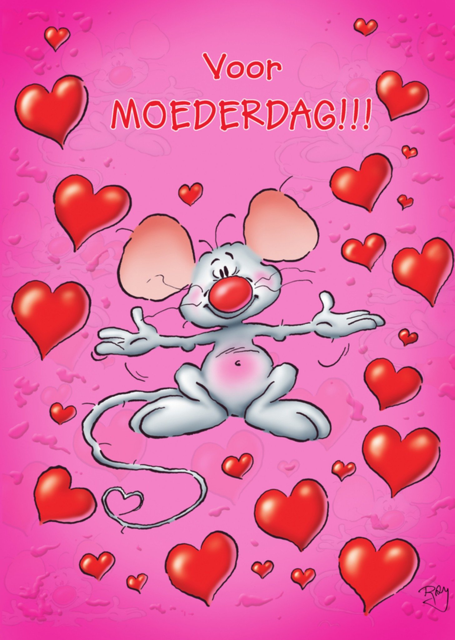 Moederdagkaart hartjes muis Kaart Doodles