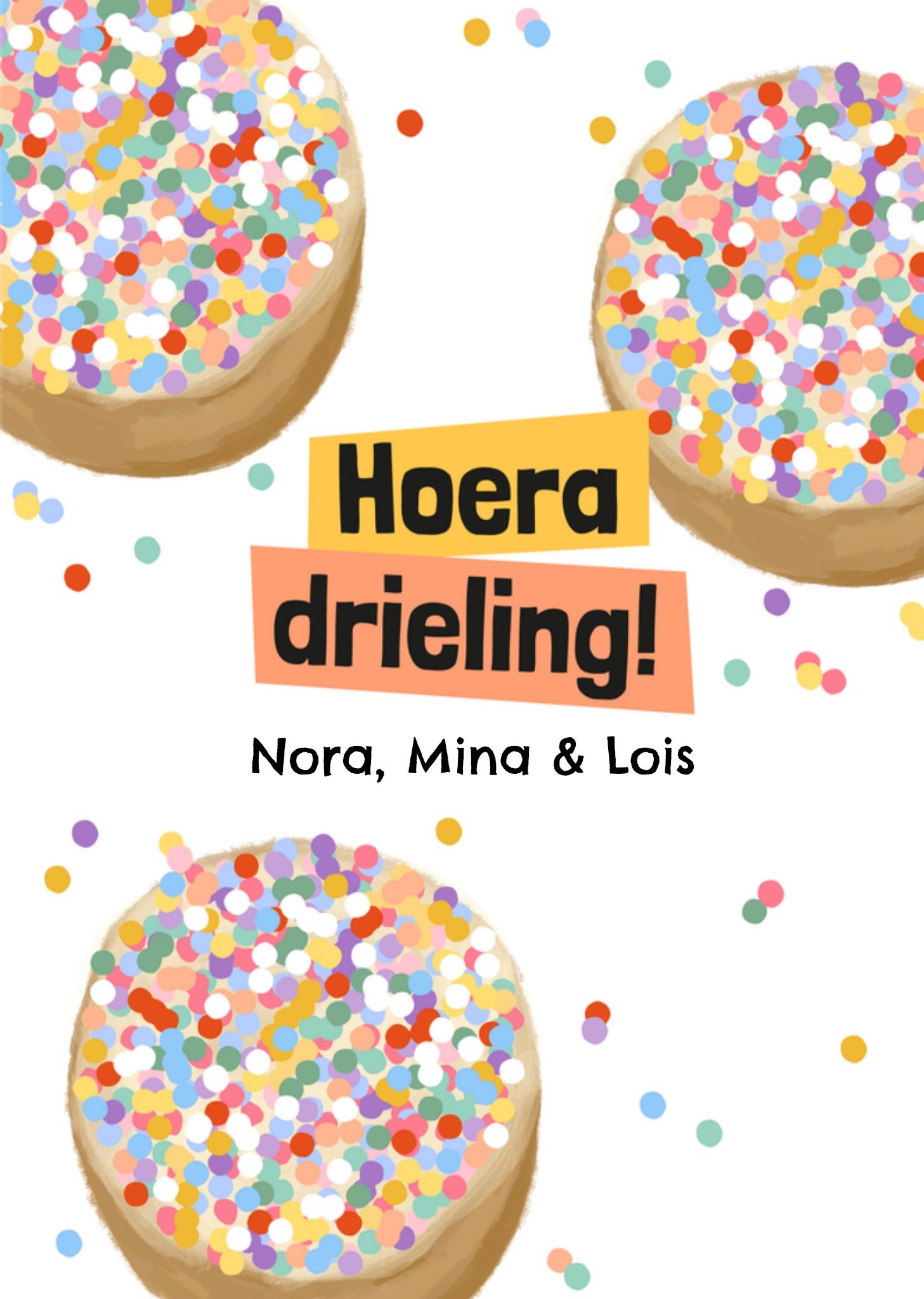 Geboortekaart Drieling Kleurrijk Beschuit Kaart Greetz