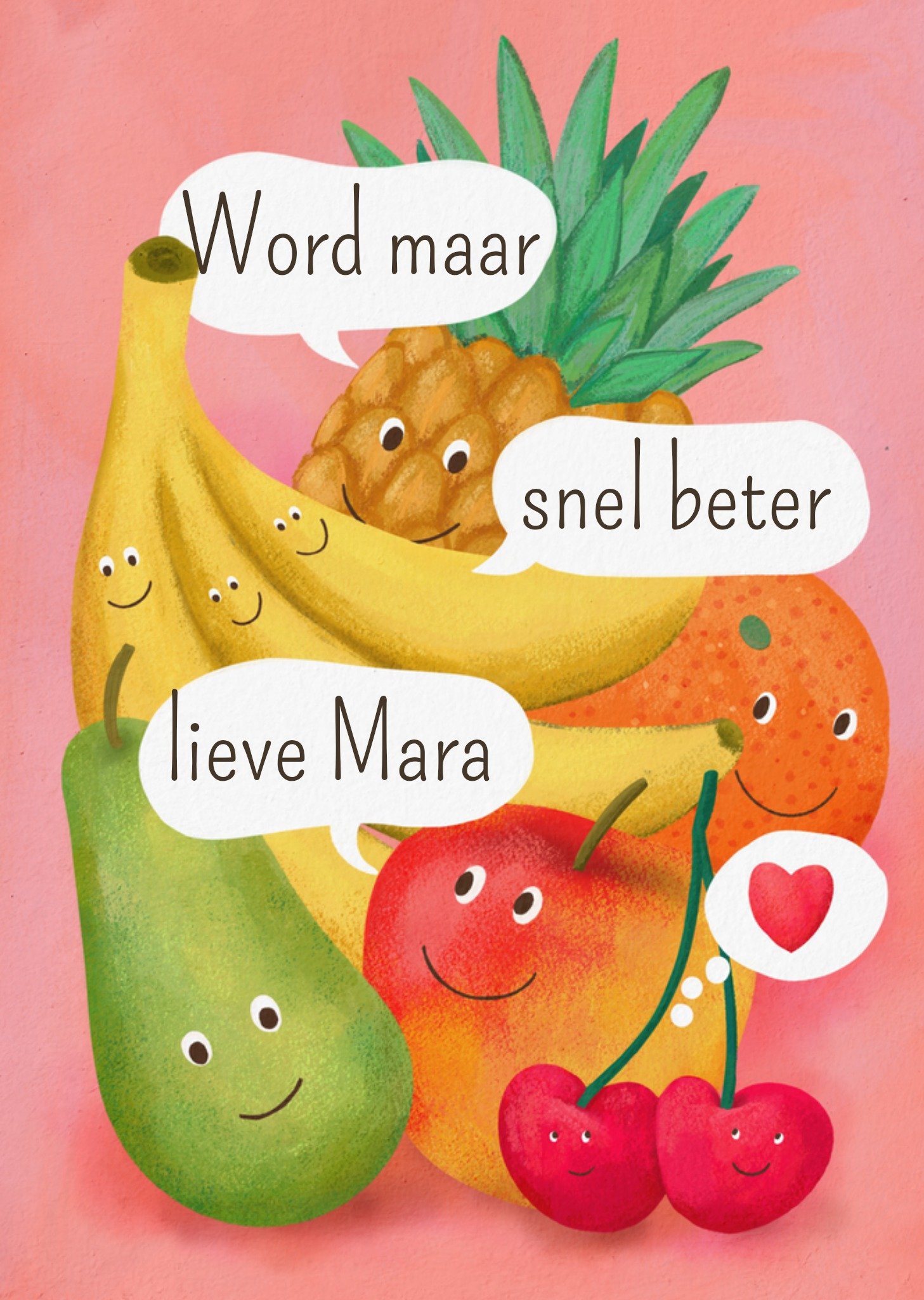 Beterschapskaart fruit met naam Kaart Petit Konijn