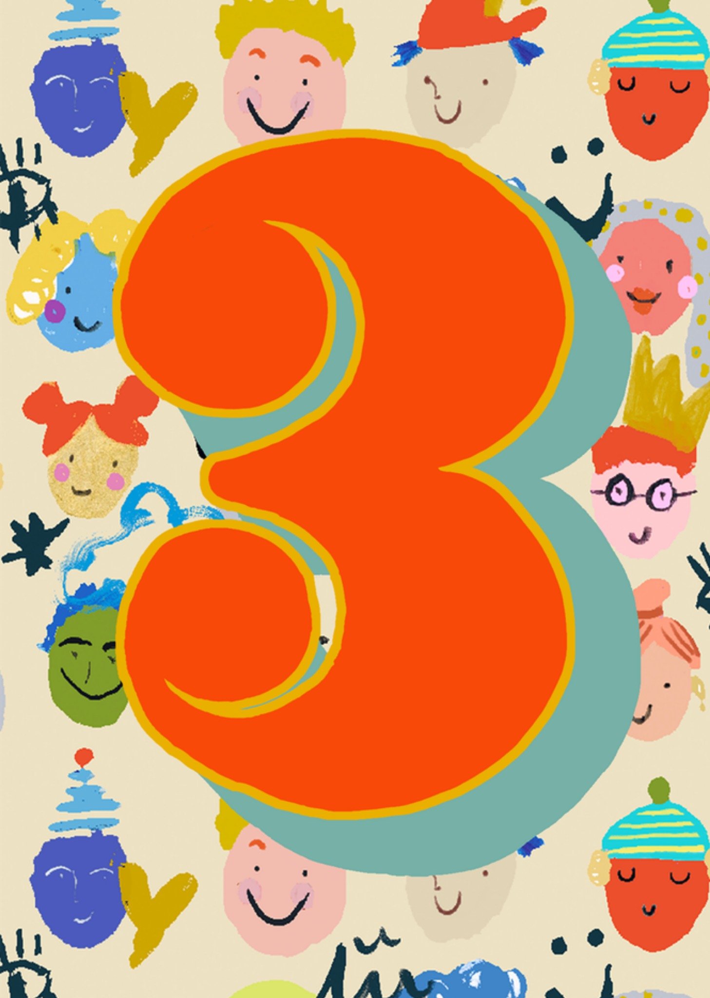 Verjaardagskaart 3e verjaardag Geïllustreerd nummer 3 Kaart Eleanor Bowmer