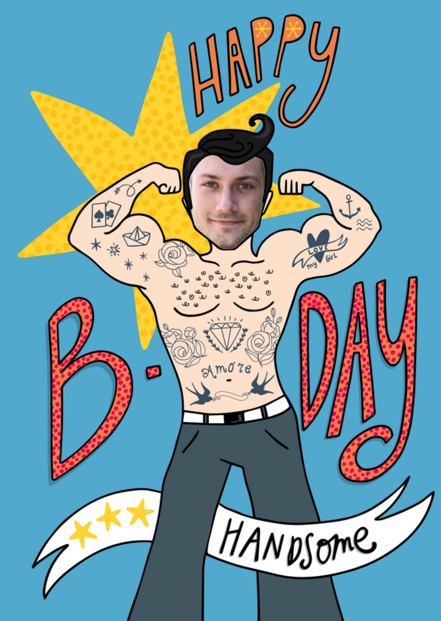 Verjaardagskaart Met foto Handsome Kaart Funny Side Up