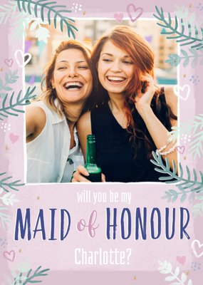 Wil Je Mijn Maid Of Honour Zijn Botanische Foto Upload Bruiloft Kaart