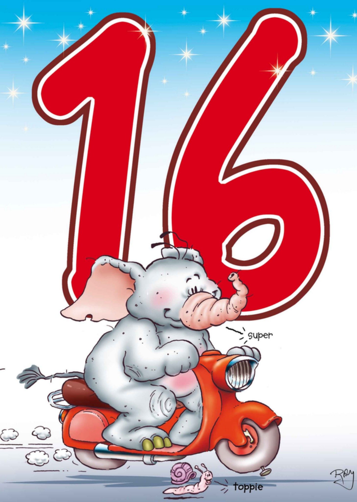 Verjaardagskaart 16 scooter Kaart Doodles