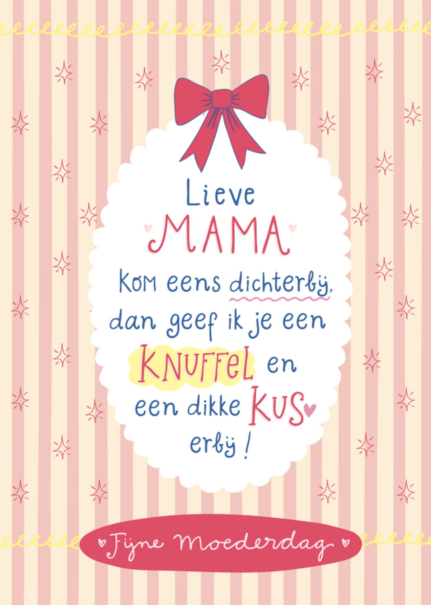 Moederdagkaart Met Knuffel En Kus Tekst En Strik Illustratie Funny Side Up