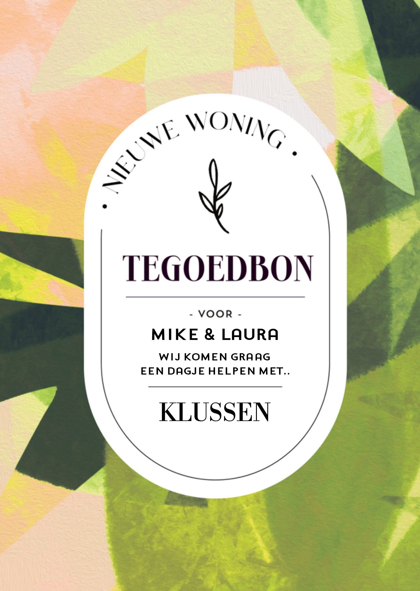 Nieuwe woning kaart naam tegoedbon Greetz