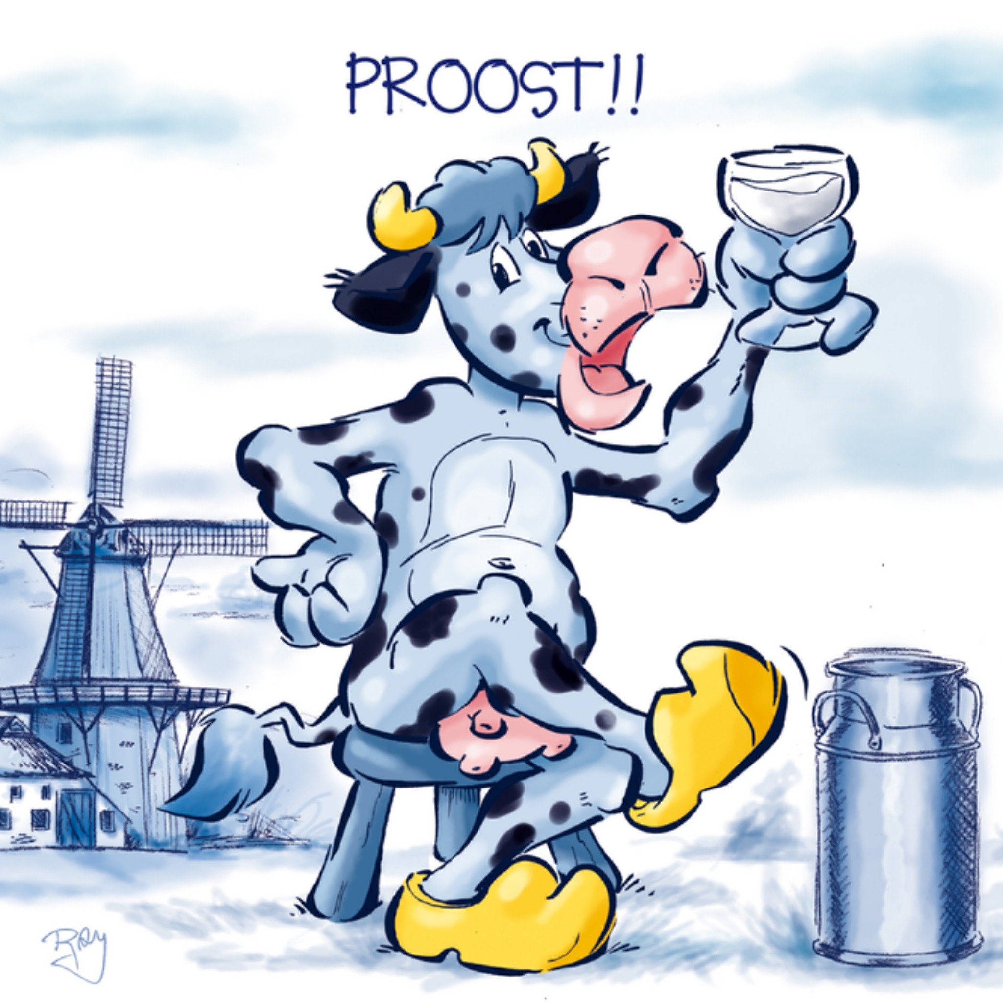 Verjaardagskaart koe proost Vierkante Kaart Old Dutch