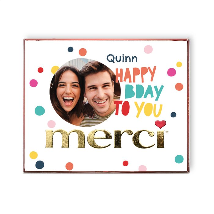 Merci | Happy Bday met eigen foto en naam | 250g