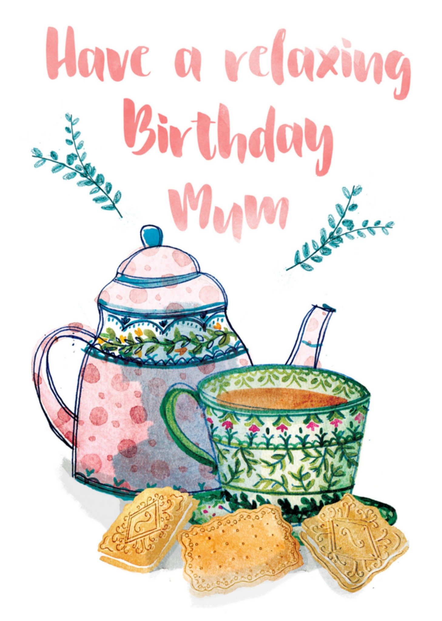 Greetz Verjaardagskaart theepot en koekjes Standard Card