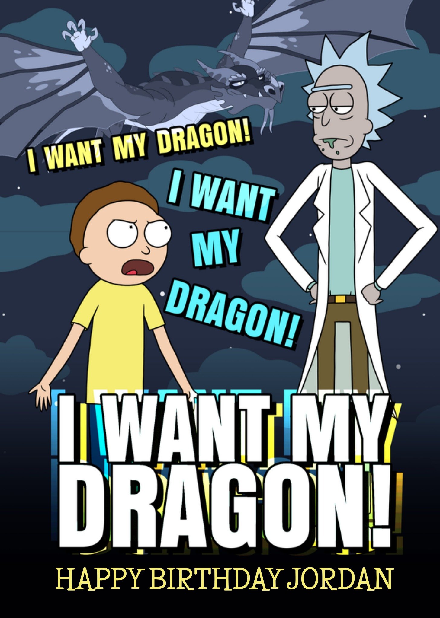 Verjaardagskaart Dragon Kaart Rick and Morty