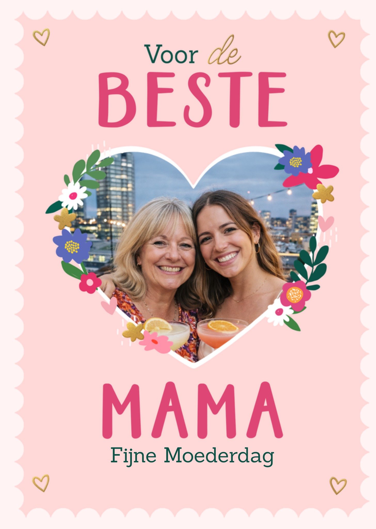 Moederdagkaart Foto In Hart Met Bloemen En Aanpasbare Tekst Greetz