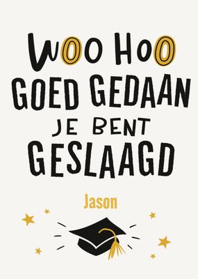 Woo Hoo Goed Gedaan Je Bent Geslaagd Typografisch Afstudeerhoed Kaart