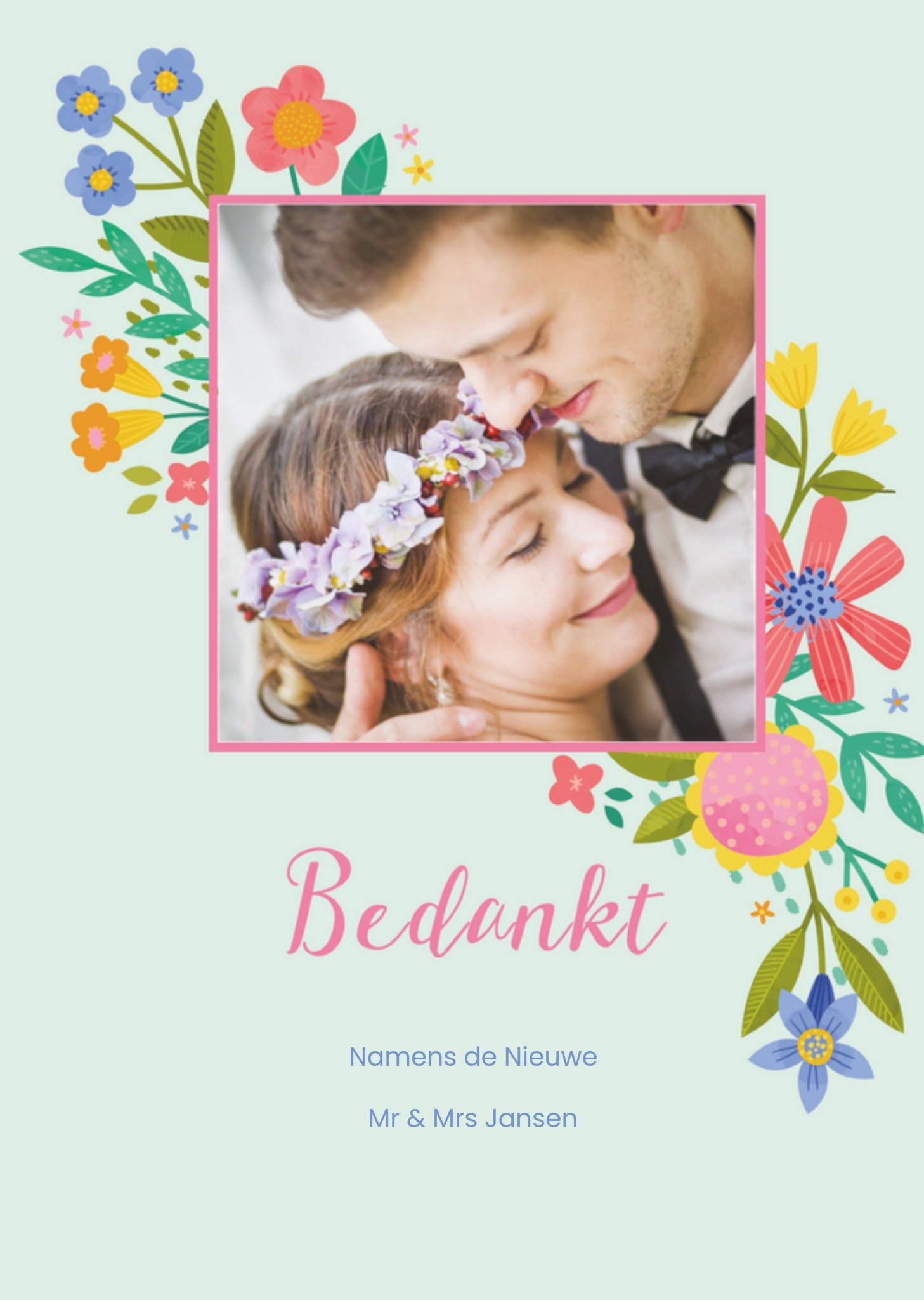 Bedanktuitnodiging bruiloft met naam Kaart Greetz