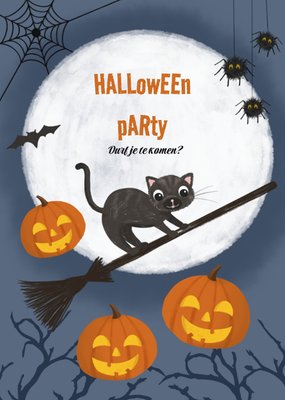 Durf Je Te Komen Geïllustreerde Kat Halloween Uitnodiging Kaart