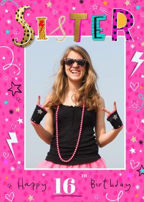 Kleurrijk Patroon Foto Upload Zus 16e Verjaardag Kaart