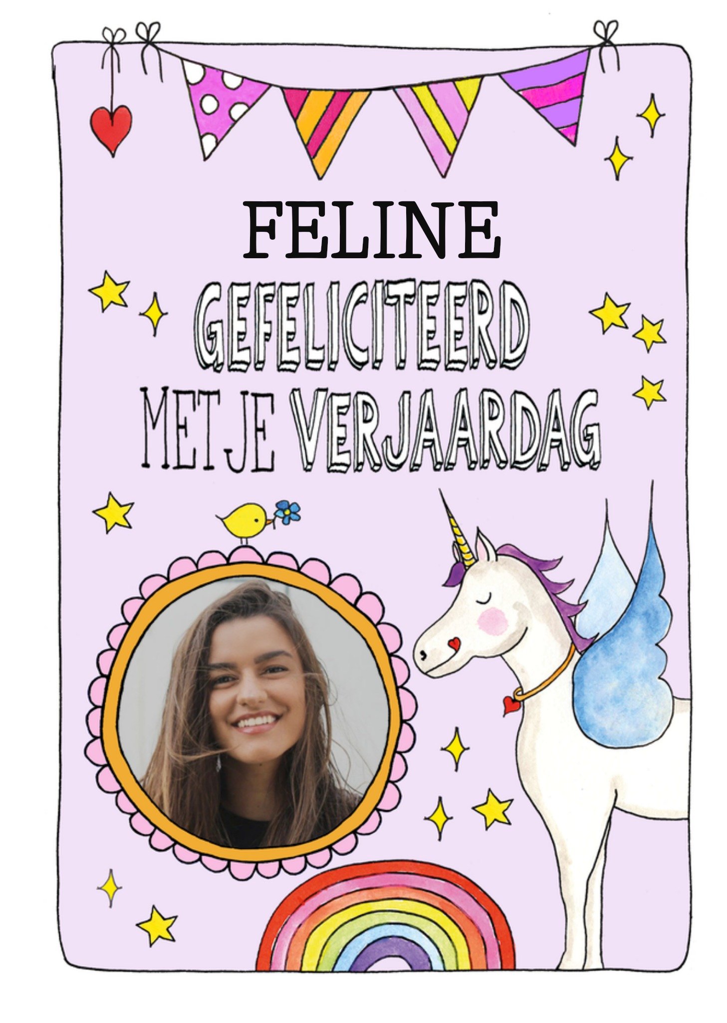 Verjaardagskaart Gefeliciteerd Met Je Verjaardag Unicorn Aanpasbare foto enn tekst Kaart Sandysign