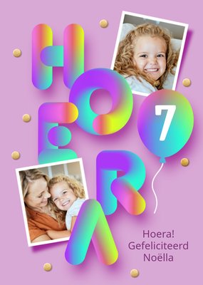 Luckz | Verjaardagskaart | Hoera | 7 Jaar | Aanpasbare foto enn tekst