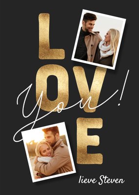 Love You Goudkleurige Typografie Foto Upload Liefde Kaart