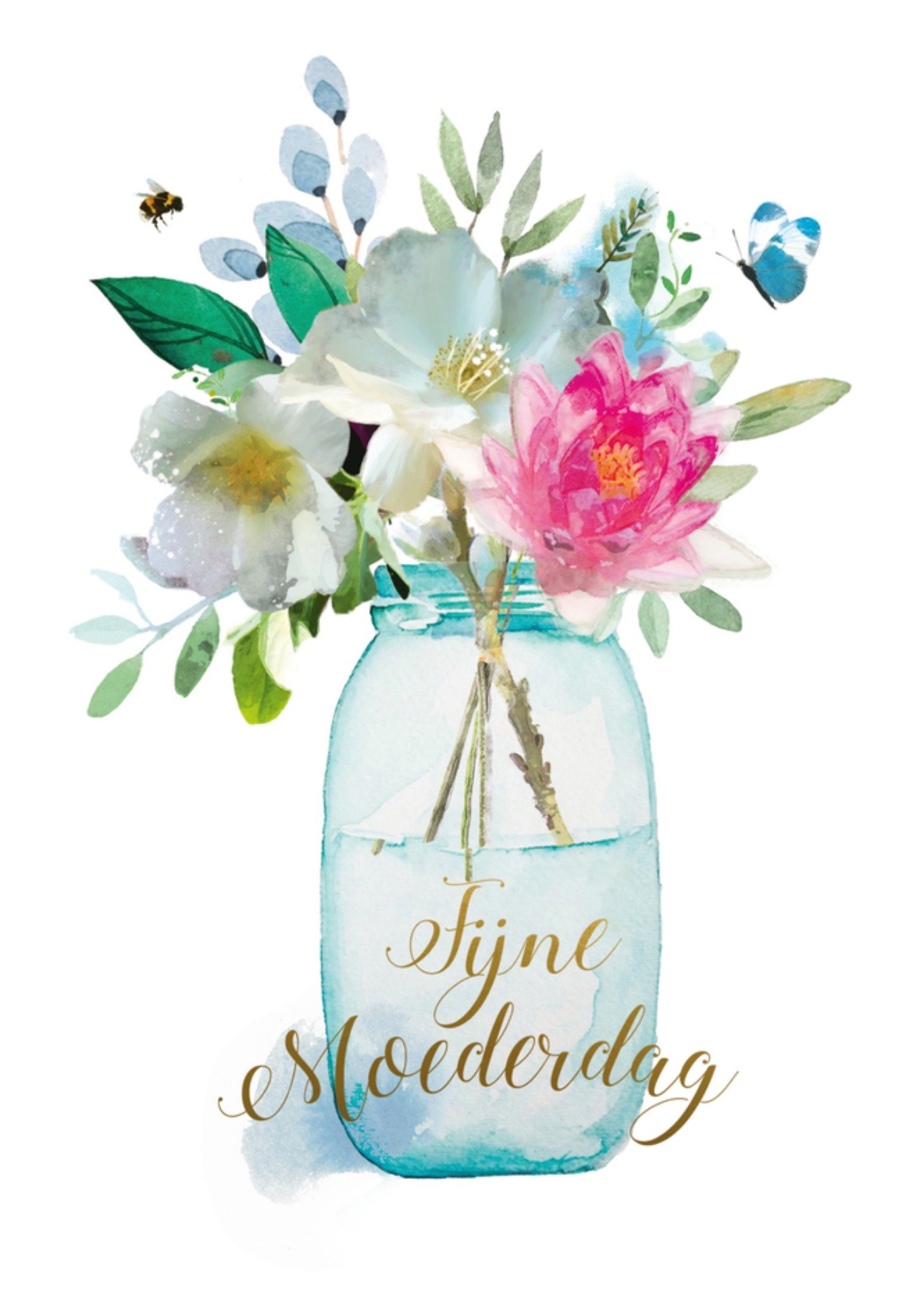 Moederdagkaart bloemen vaas Kaart Paperclip