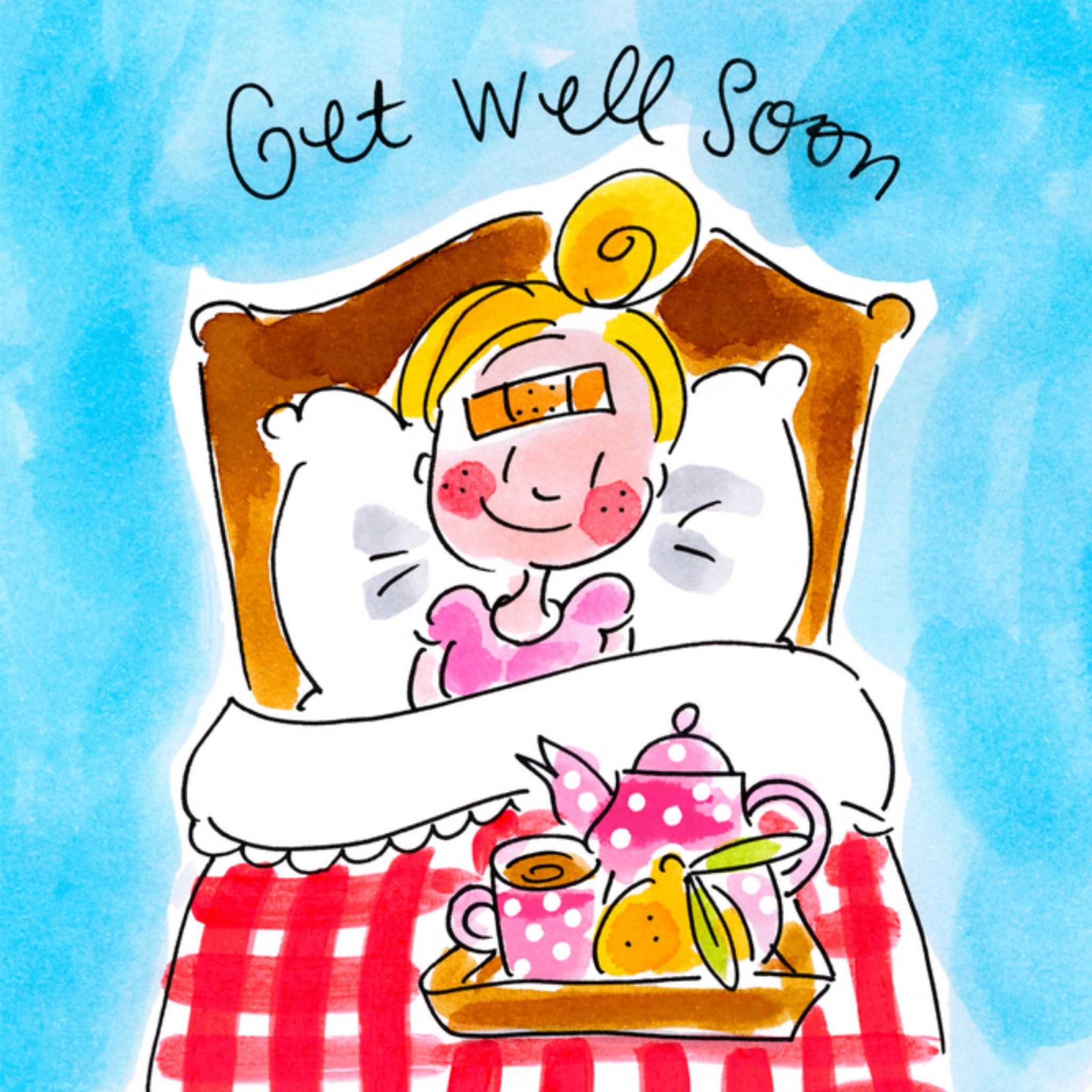 Beterschapskaart Meisje in bed Vierkante Kaart Blond Amsterdam