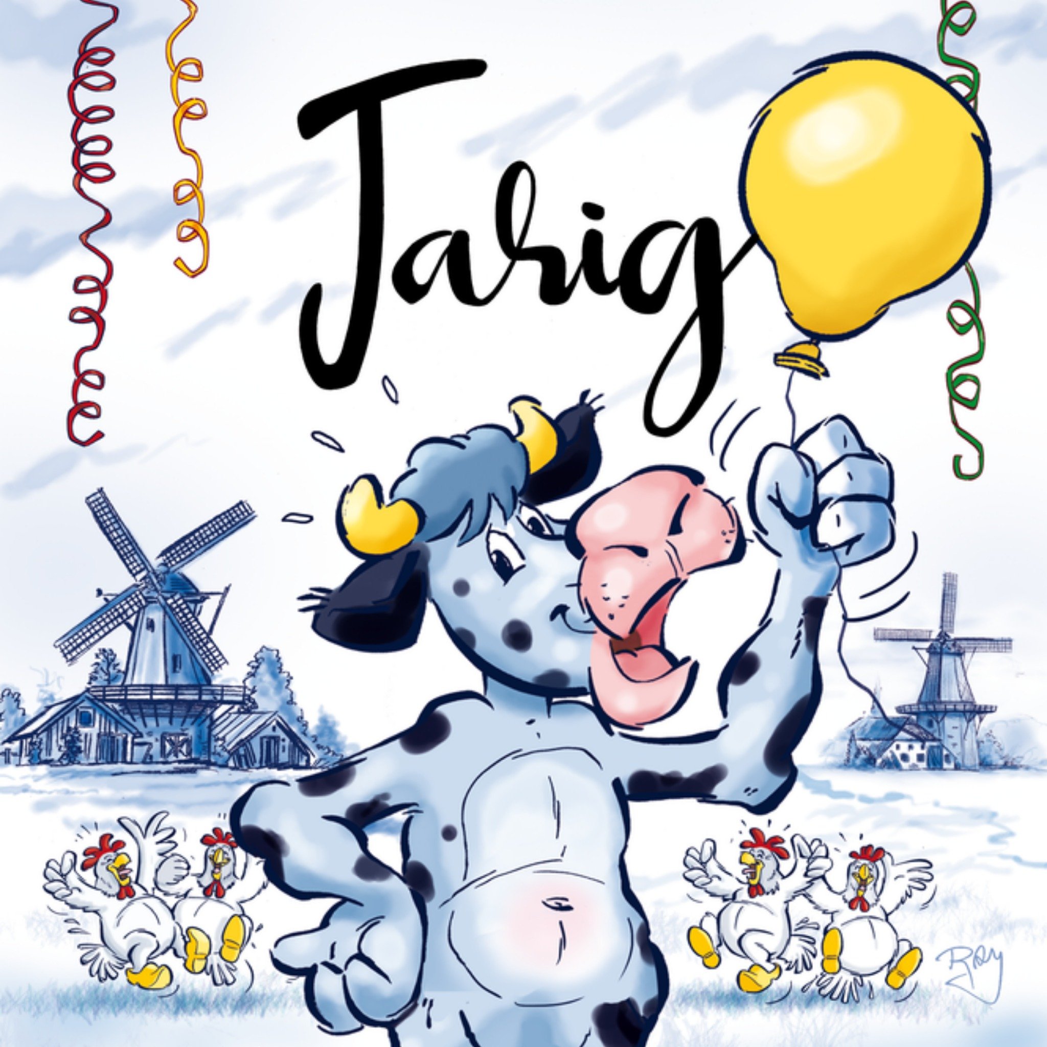 Verjaardagskaart Jarige Koe Vierkante Kaart Old Dutch