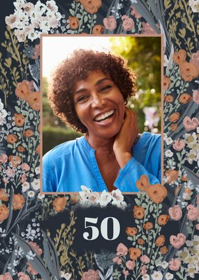 Greetz | Verjaardagskaart | 50 | Geschilderde bloemen | Fotokaart | Aanpasbare tekst