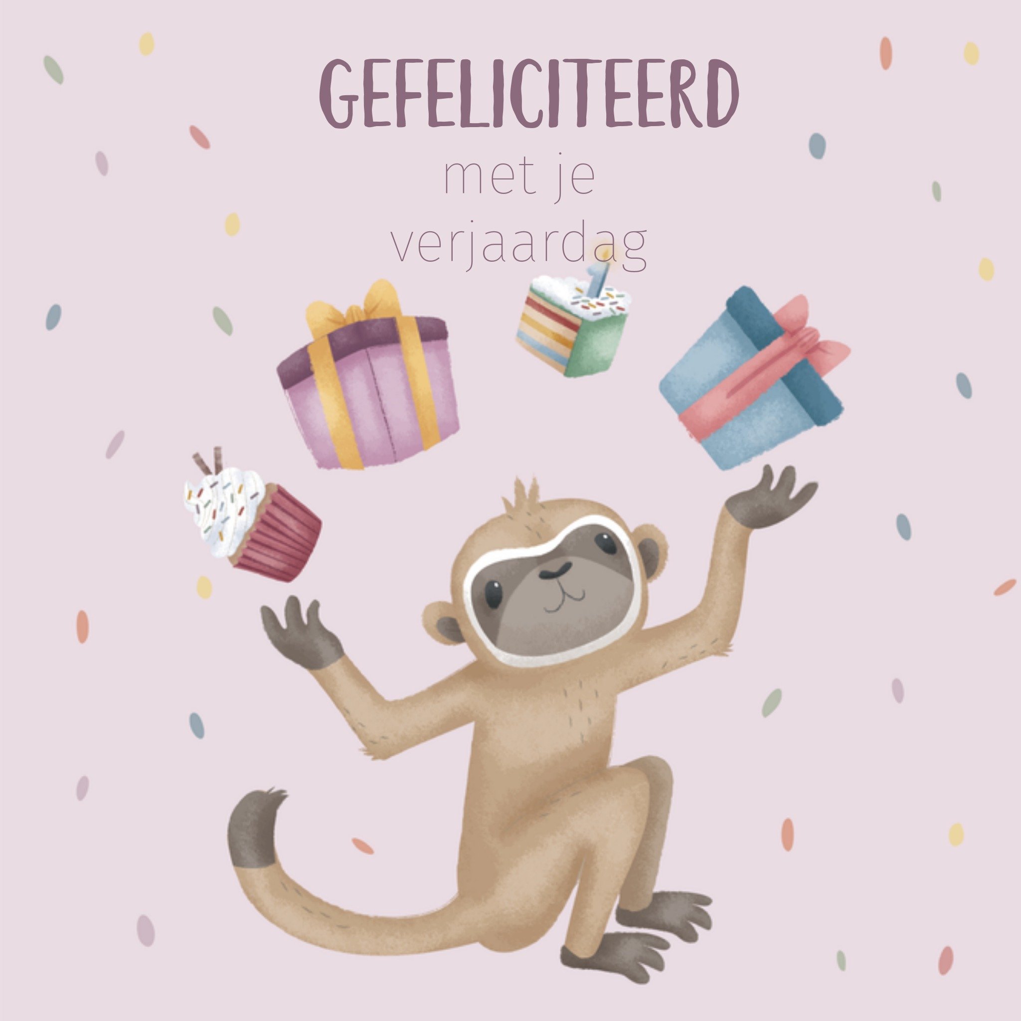 Verjaardagskaart Aapje Aanpasbare tekst Vierkante Kaart Little Dutch