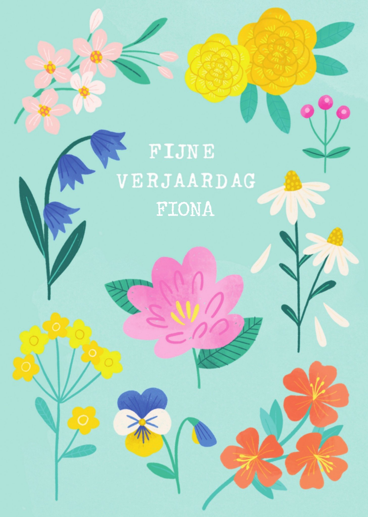 Verjaardagskaart floral met naam Kaart Greetz