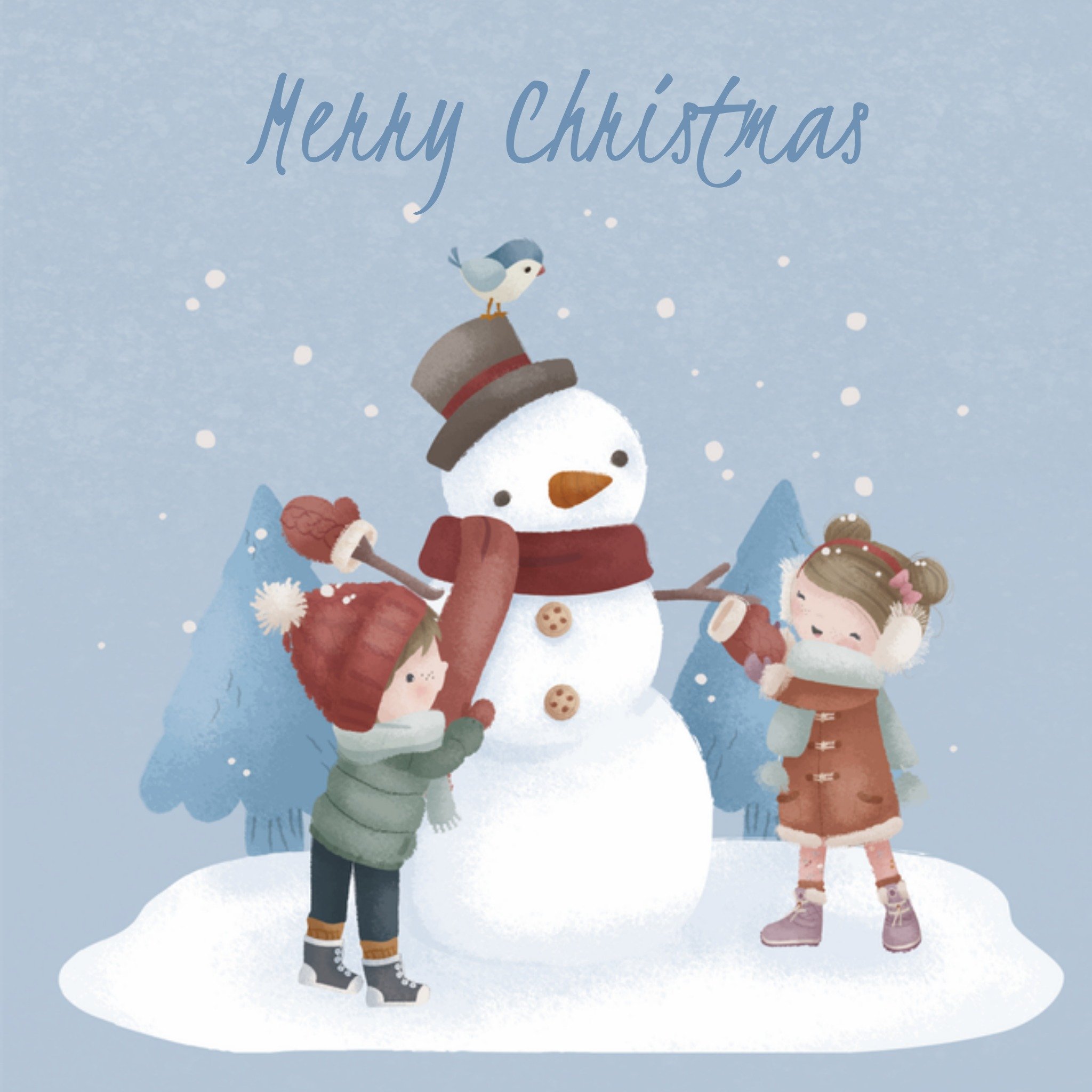 Little Dutch Kerstkaart Sneeuwman Vierkant