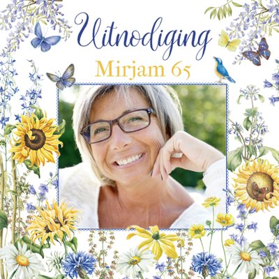 Aquarel Bloemen Foto Upload 65e Uitnodiging Kaart