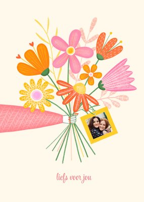 Liefs Voor Jou Geïllustreerd Bloemenboeket Foto Upload Kaart