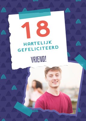 Gescheurd Papier Foto Upload Vriend 18e Verjaardag Kaart