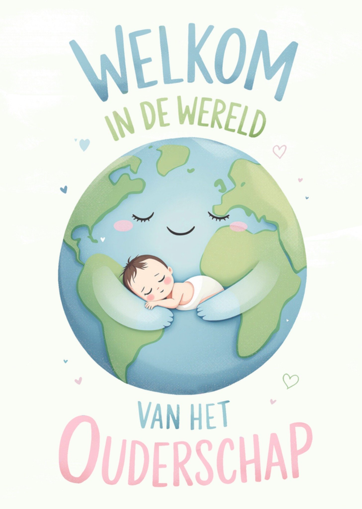 Greetz Geboortekaart Welkom in de wereld van het ouderschap Geïllustreerd aardpersonage dat een baby vasthoudt Standard Card