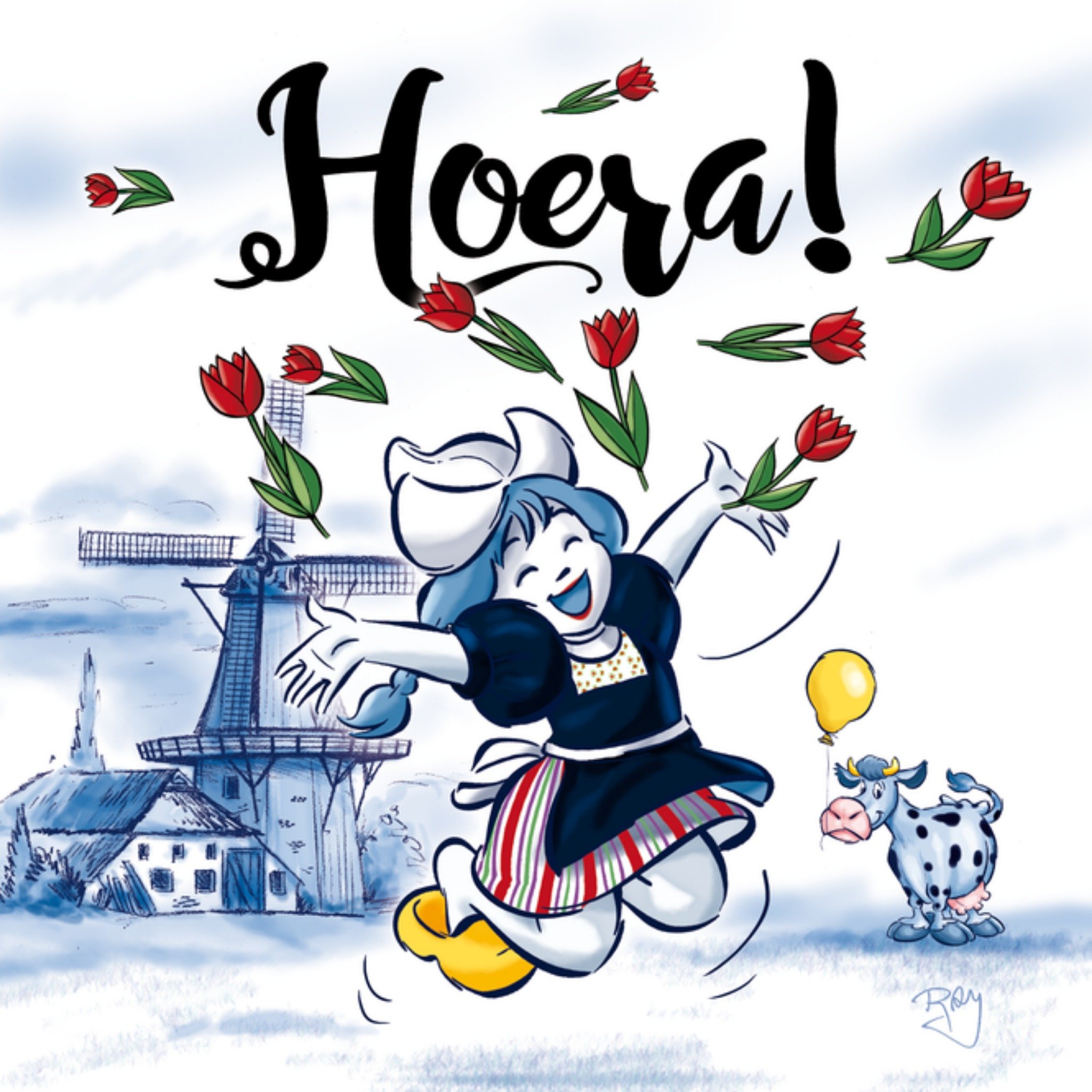 Verjaardagskaart bloemen hoera! Vierkante Kaart Old Dutch