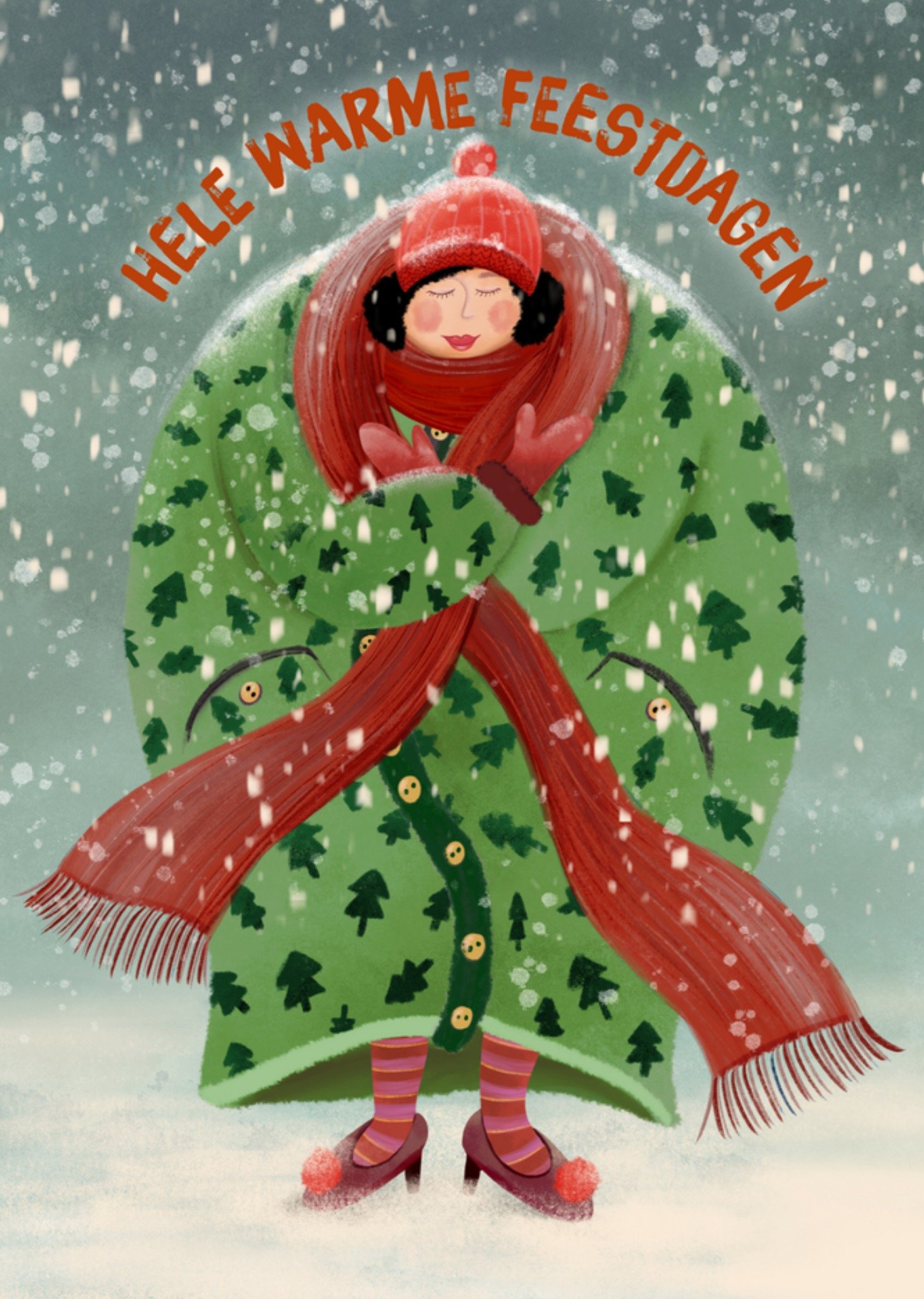 Kerstkaart warme feestdagen winterjas Greetz