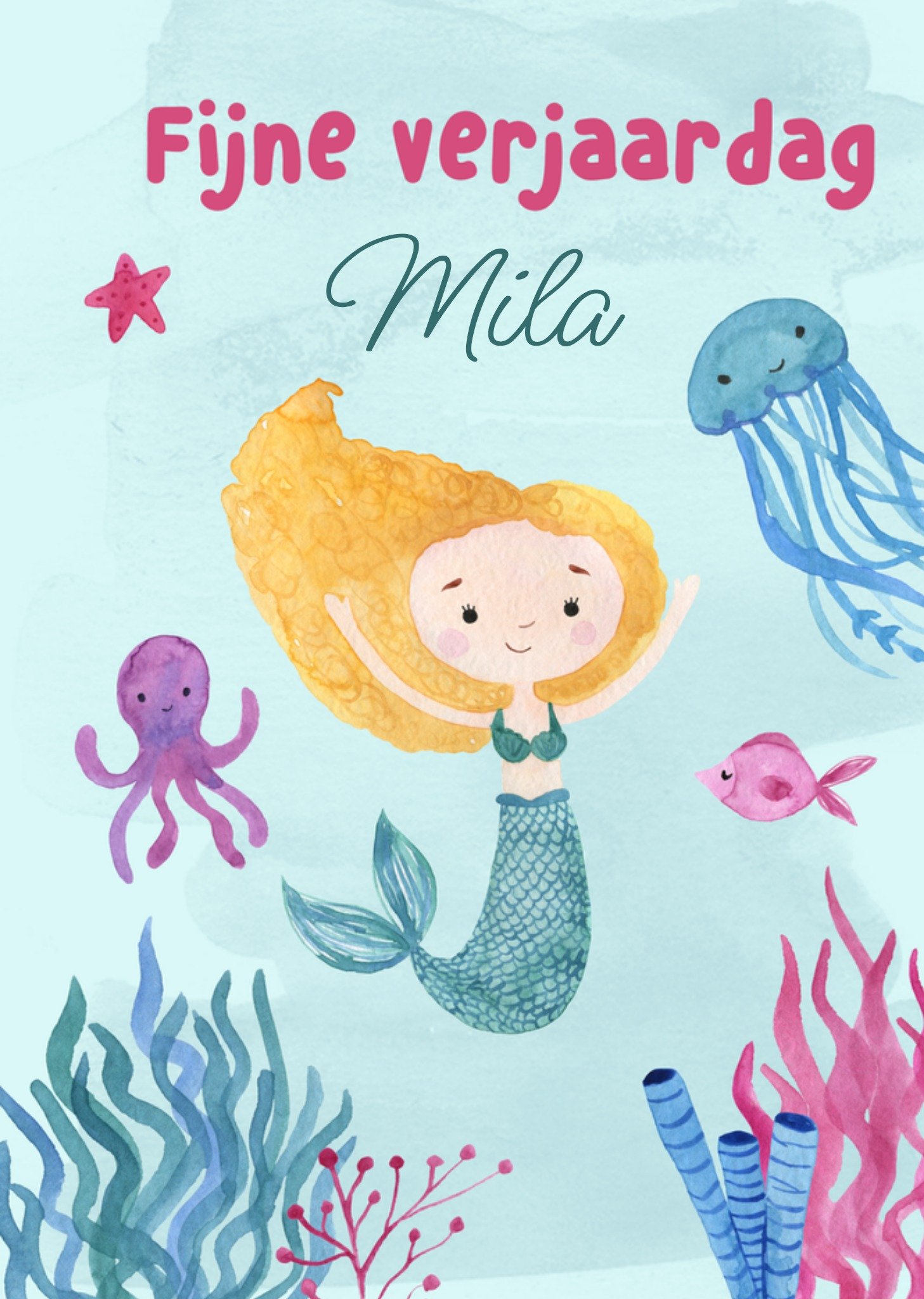 Verjaardagskaart Fijne verjaardag Meermin Aanpasbare tekst KaartPapercute