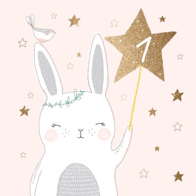 Schattig Geïllustreerd Konijn Met Glitter Ster Kaart