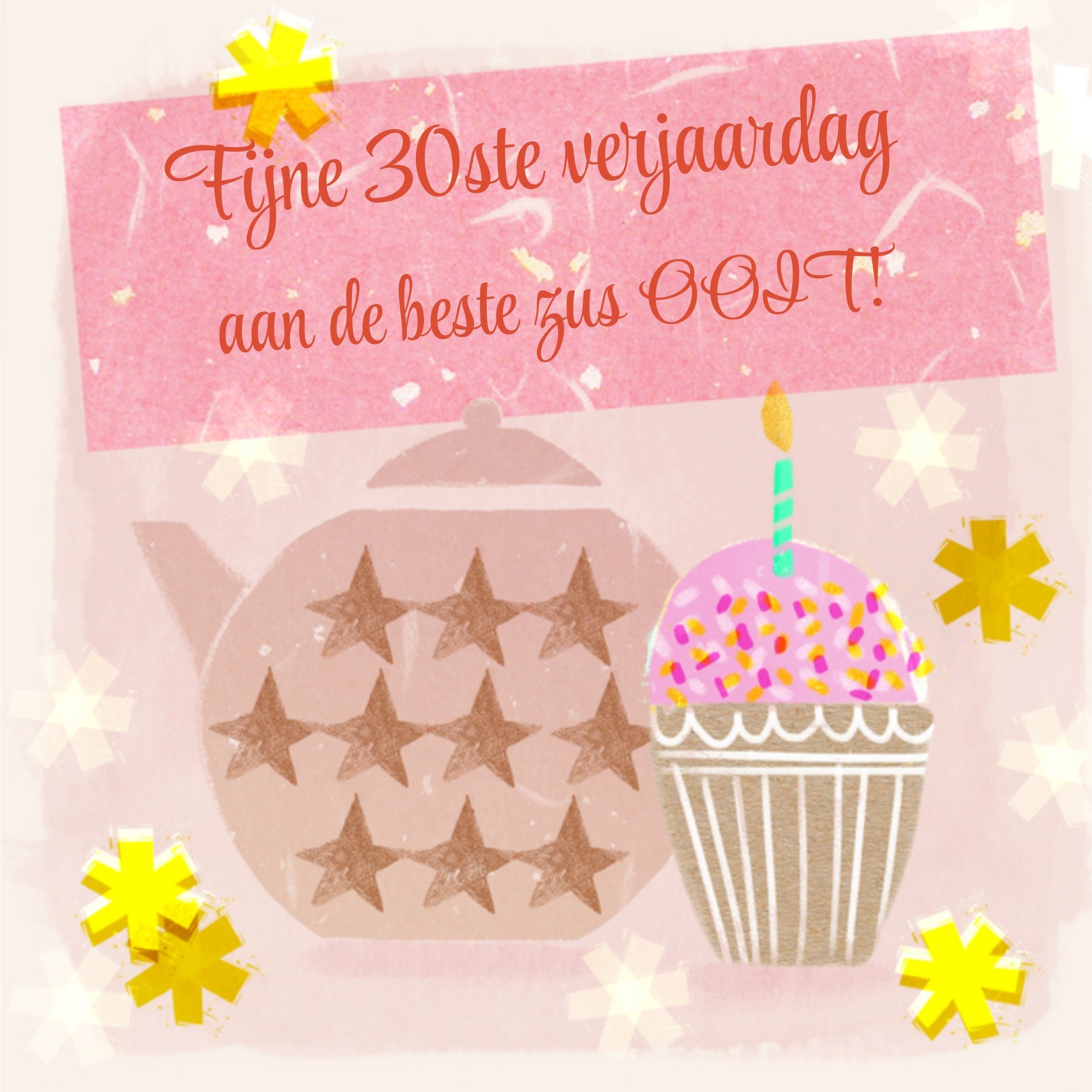 Greetz Verjaardagskaart Thee en cupcake Vierkant