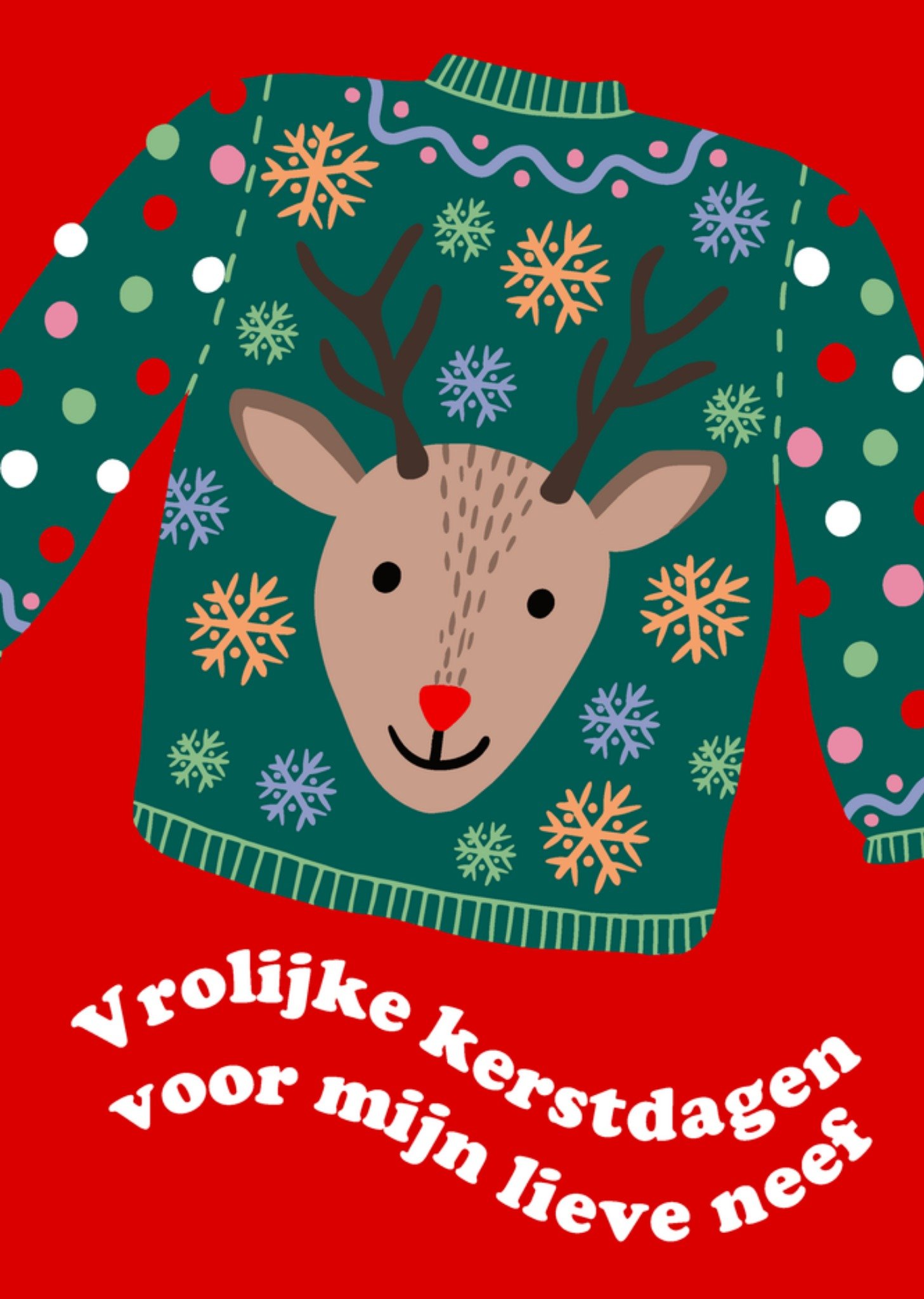 Kerstkaart Kersttrui Rendier Neef Greetz