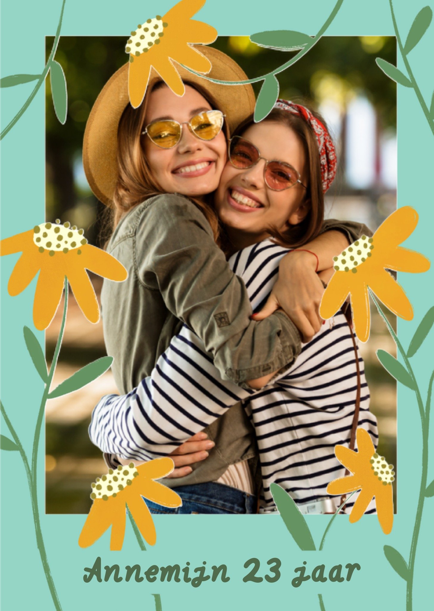 Greetz Verjaardagskaart Met foto en naam Bloemen Standard Card