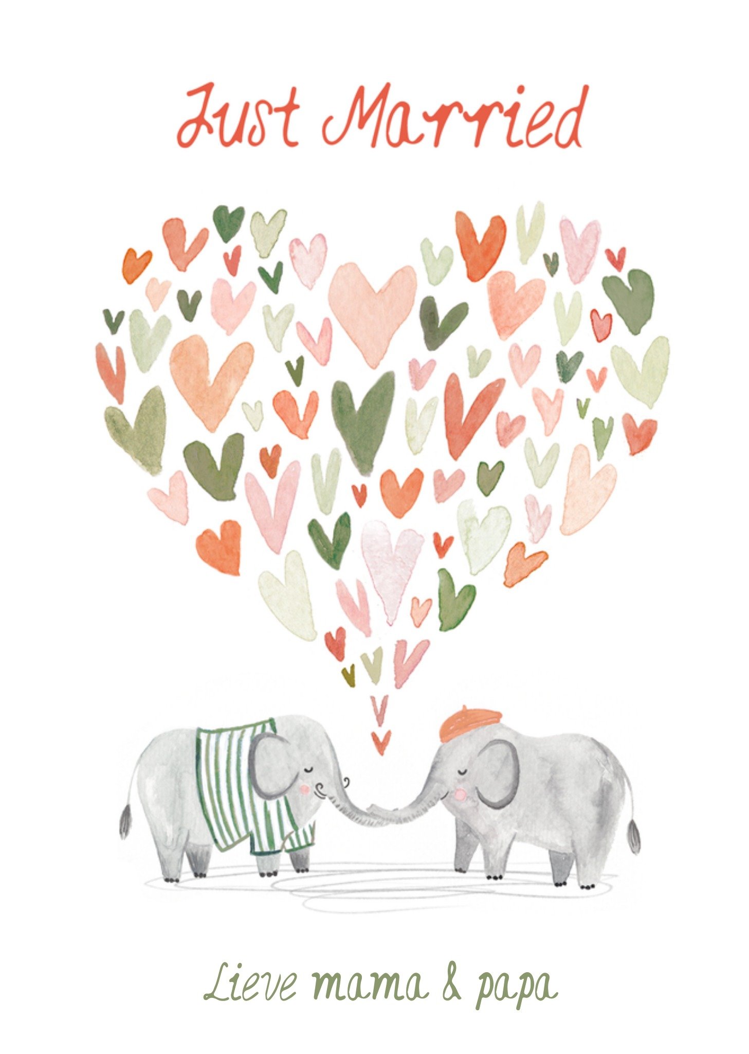 Huwelijkskaart Just Married Mama And Papa Aanpasbare tekst Kaart Greetz
