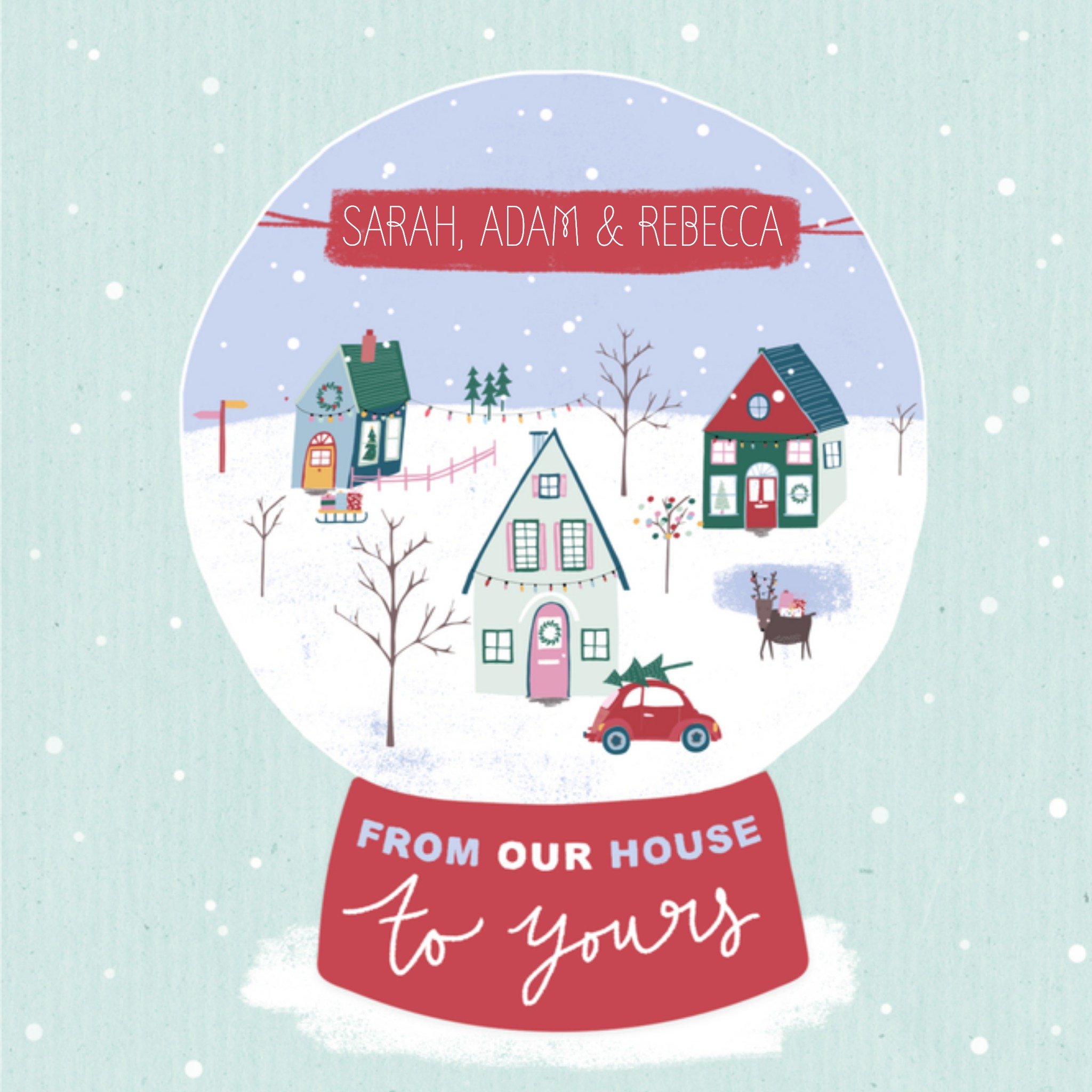Greetz Kerstkaart snowglobe met naam Vierkant