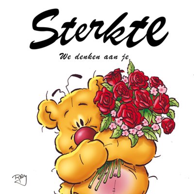 We Denken Aan Je Geïllustreerde Beer Met Rozen Sterkte Kaart