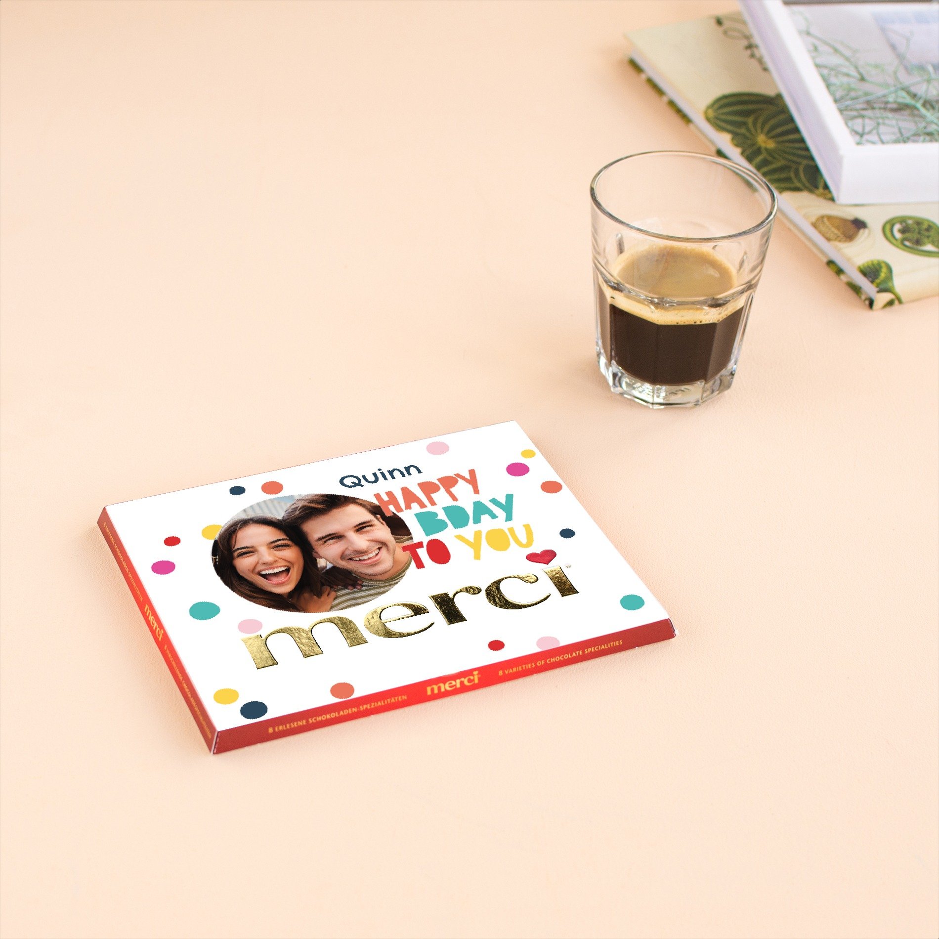 Merci | Happy Bday met eigen foto en naam | 250g | Personalised Chocolate