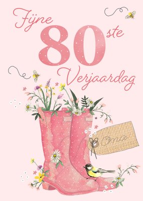 Aquarel Illustratie Laarzen Oma 80e Verjaardag Kaart