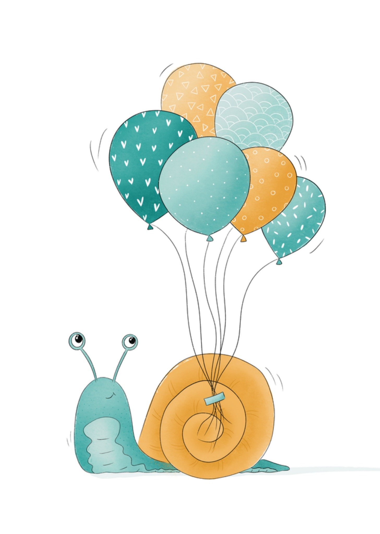 Studio Fred Verjaardagskaart Slak Met Ballonnen Te Laat Kaart Studio Fred Illustraties