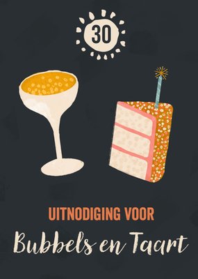 Uitnodiging Voor Bubbels En Taart Geïllustreerd 30e Verjaardag Kaart