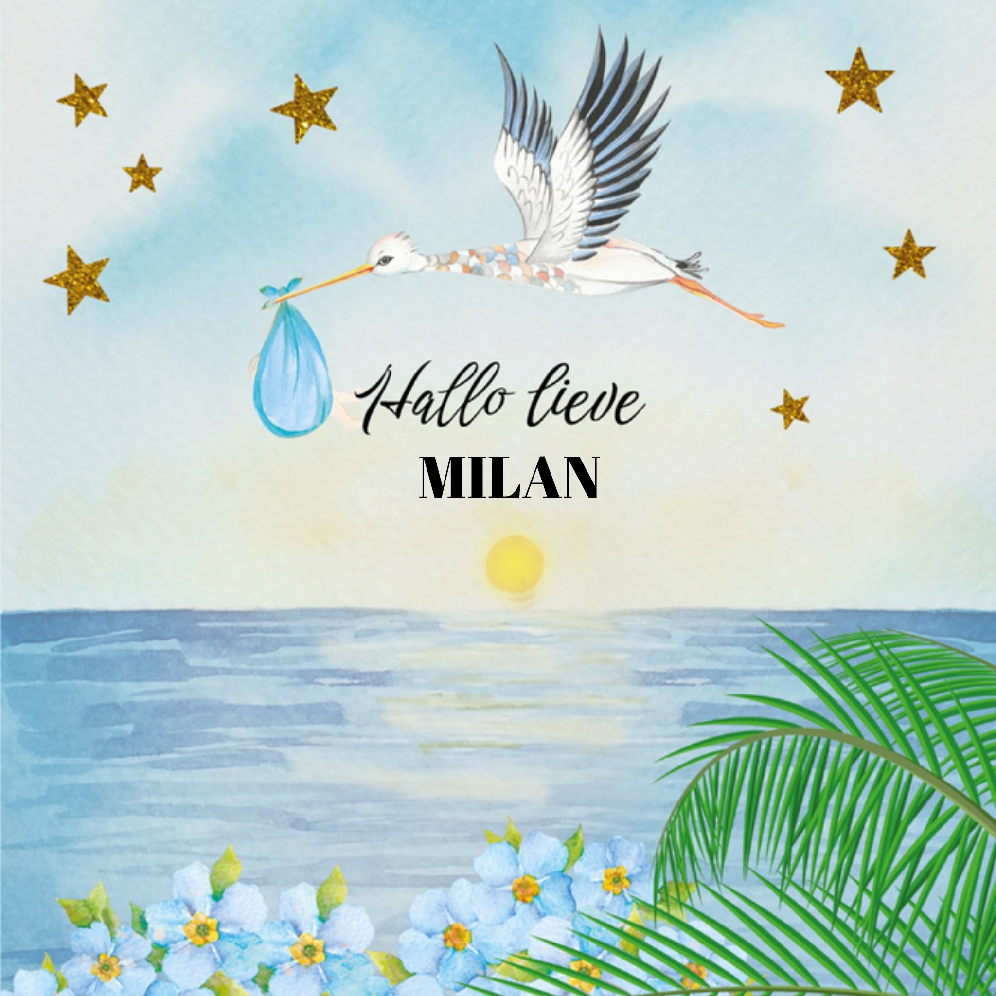 Geboortekaart ooievaar Paperclip