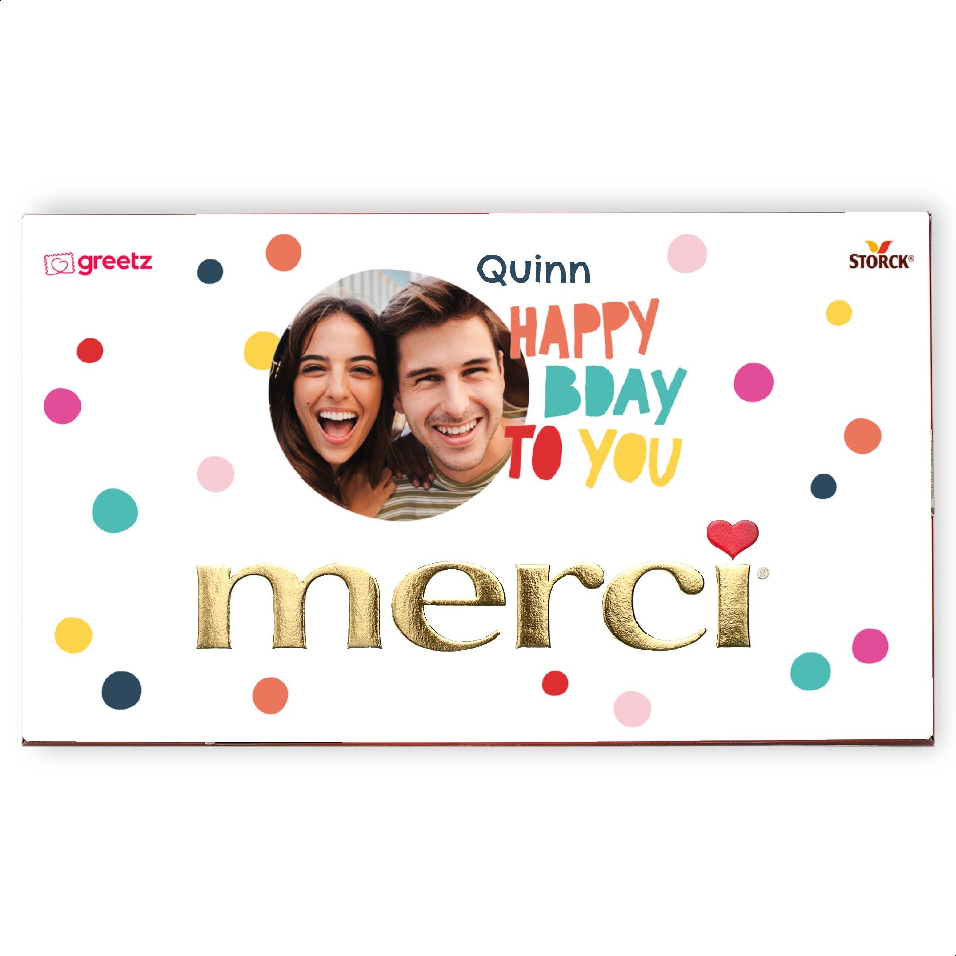 Merci - Happy Bday met eigen foto en naam - 400g