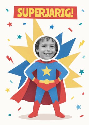 Superjarig Geïllustreerd Superheld Foto Upload Verjaardag Kaart