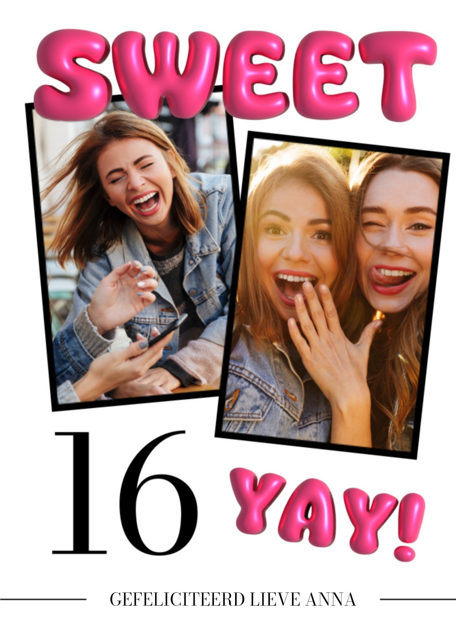 Verjaardagskaart - Sweet 16 - Bubble tekst - Met fotos